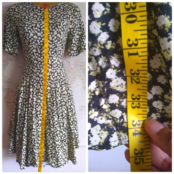 90s Style Grunge Daisy Print Hi Low Hem Skater Dress with Pockets-Size 6 - Picture 6 of 8